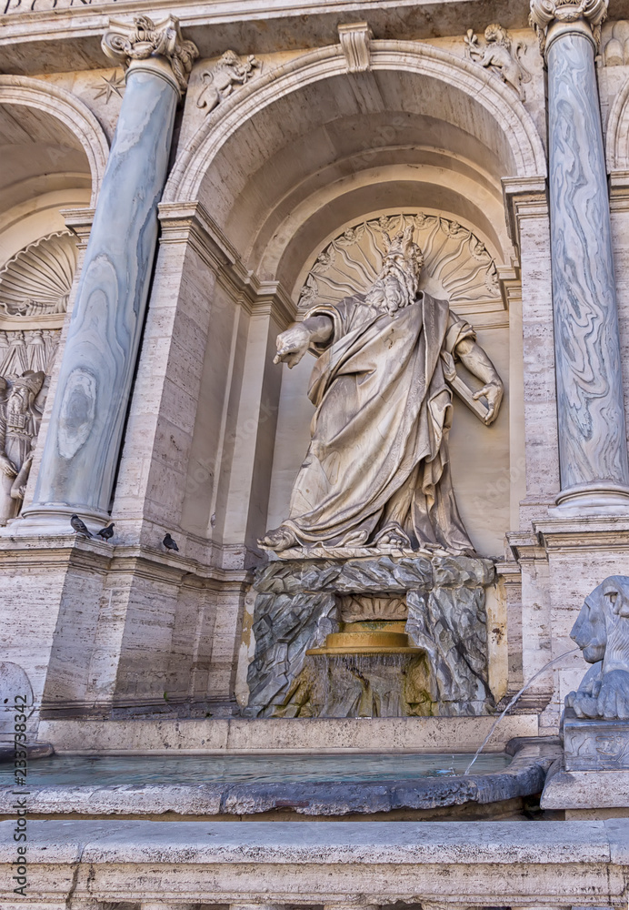 Details of the monumental Fontana dell Acqua Felice (or Fountain of Moses), Rome Italy