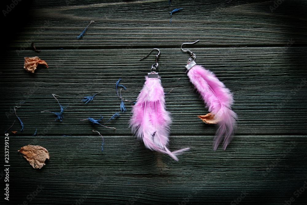 wine purple feather earrings