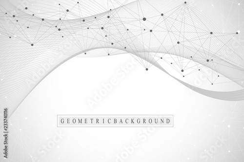 Scientific vector illustration genetic engineering and gene manipulation concept. DNA helix, DNA strand, molecule or atom, neurons. Abstract structure for Science or medical background. Wave flow