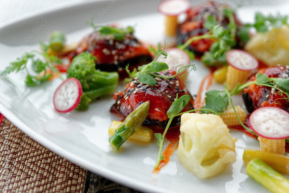 Asian style vegetable appetizer on plate Asian style vegetable appetizer on plate