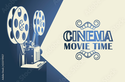 cinema poster with retro film projector background