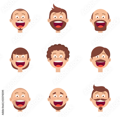 vector set in flat style of male hairstyles isolated on white background