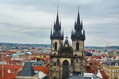 Czech Republic, Prague, top view of Staromestske square, church of our lady before Tyn