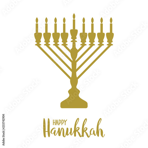 Happy Hanukkah in gold color isolated on white background