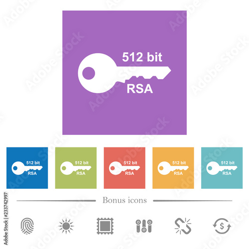 512 bit rsa encryption flat white icons in square backgrounds