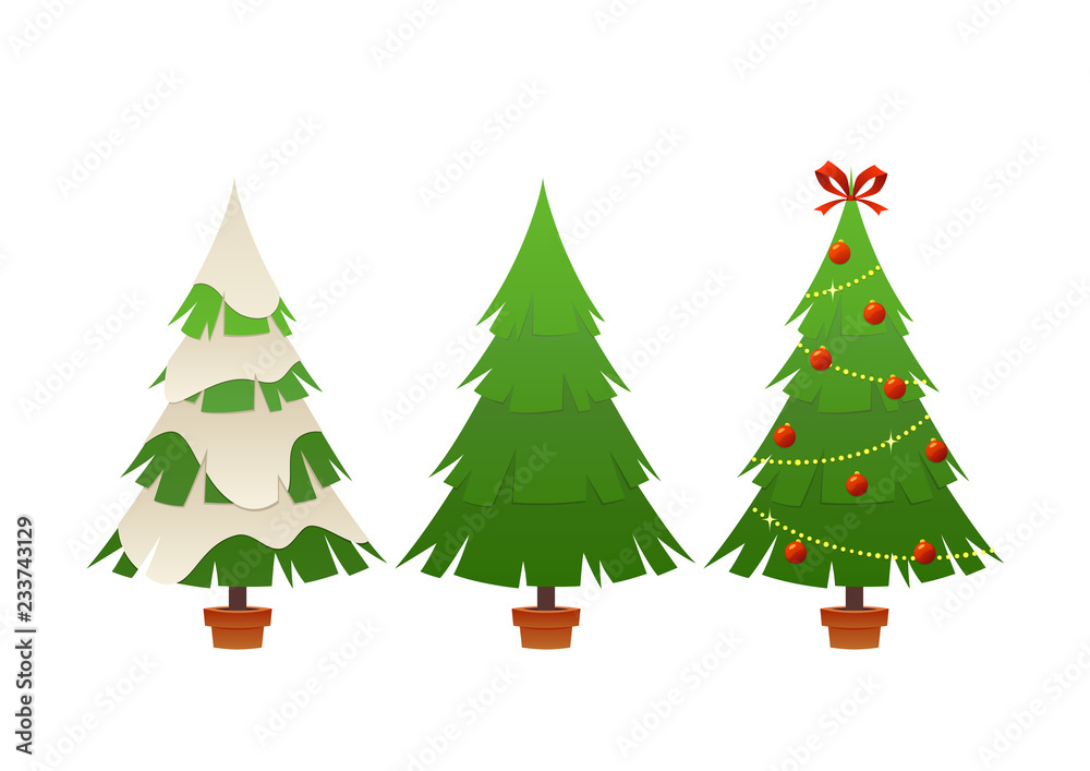 Vector collection of cartoon Christmas tree on white background