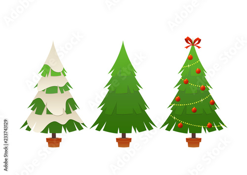 Vector collection of cartoon Christmas tree on white background