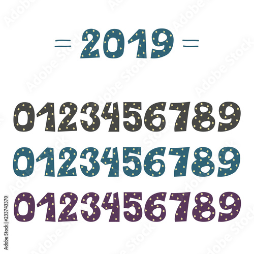 Set of colorful numerals. 2019 text. Vector eps10
