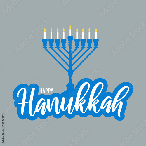 Happy Hanukkah with a menorah in a square format. Traditional menorah for the Jewish Hanukkah festival. Jewish holiday greeting card template with menorah. Flyer, poster, banner design