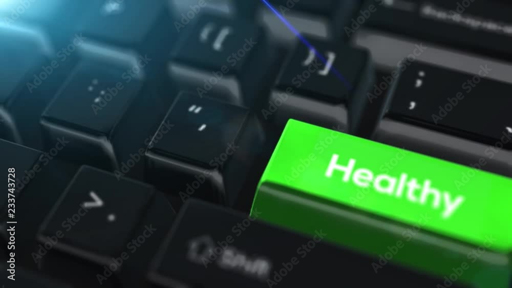 Animation close up computer keyboard with Healthy Button Animation close up computer keyboard with Healthy Button