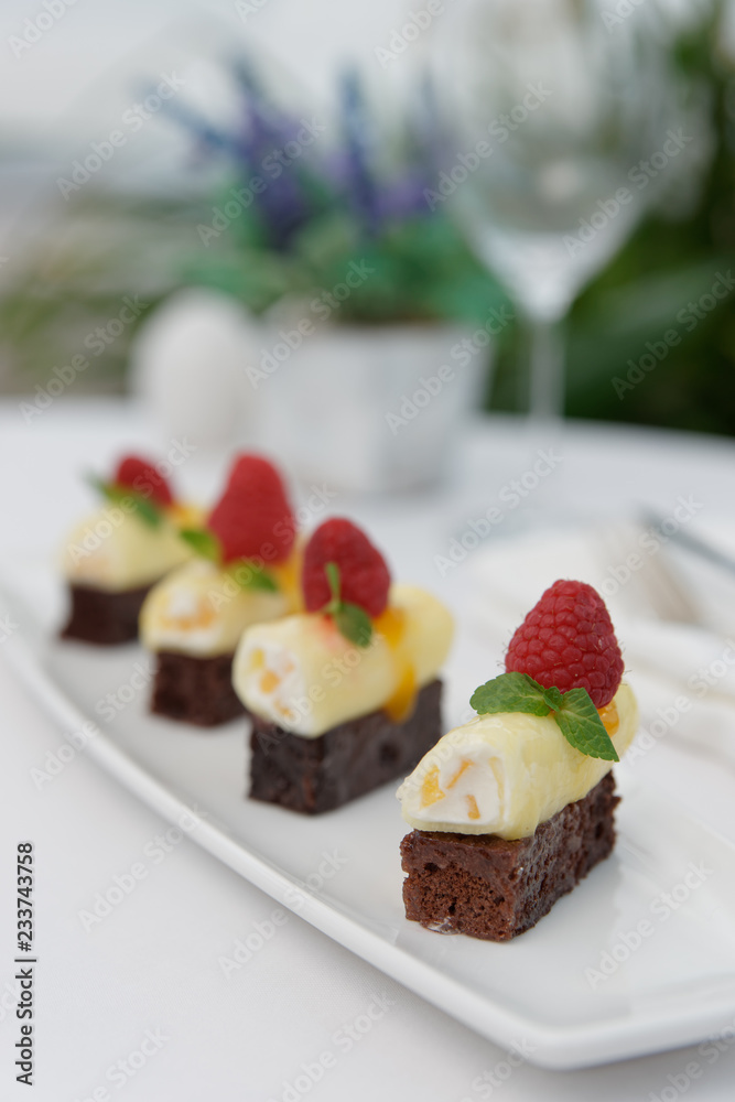 Dessert with cream and sweet rye bread Dessert with cream and sweet rye bread