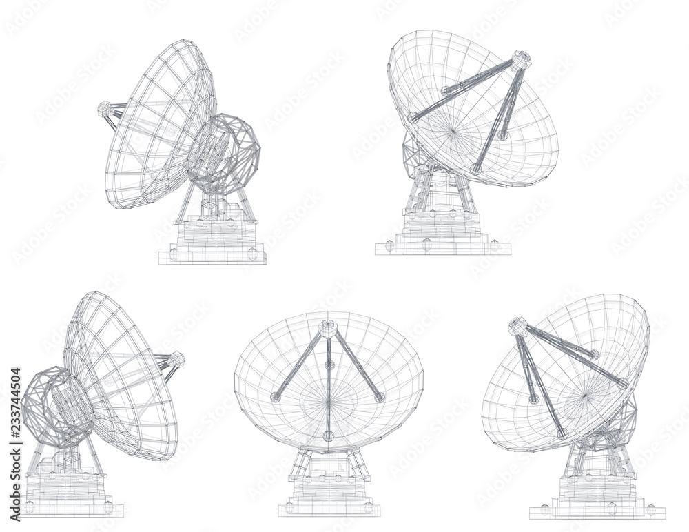 vector set. Radio antenna. astronomy and space research - obrazy, fototapety, plakaty 