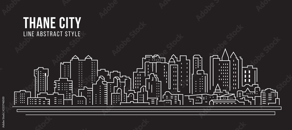 Cityscape Building Line art Vector Illustration design - Thane city