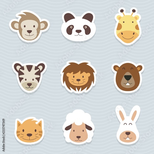 Cute set of cartoon animals stickers