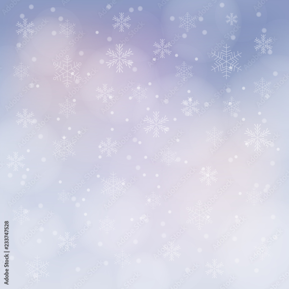 Winter bokeh blue background christmas with of snowflake and snow for your text. Vector illustration.