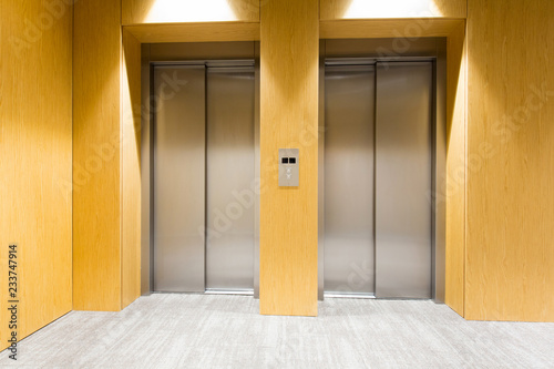 Elevator door in hotel lobby