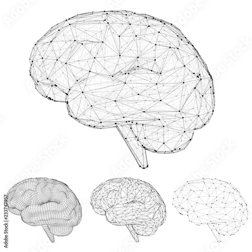 set three-dimensional vector cyber brain. neural network mega-data processing, template interface design on a white background.