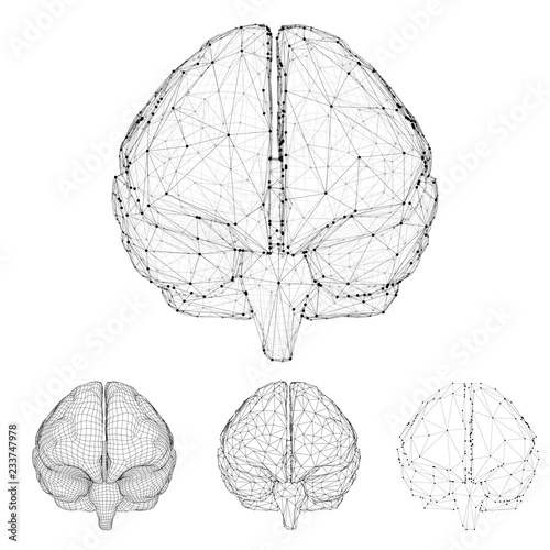 set three-dimensional vector cyber brain. neural network mega-data processing, template interface design on a white background.