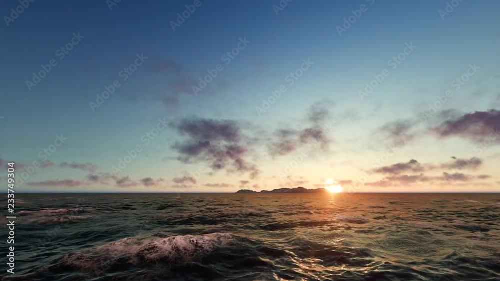 Sunset in the ocean with island Sunset in the ocean with island