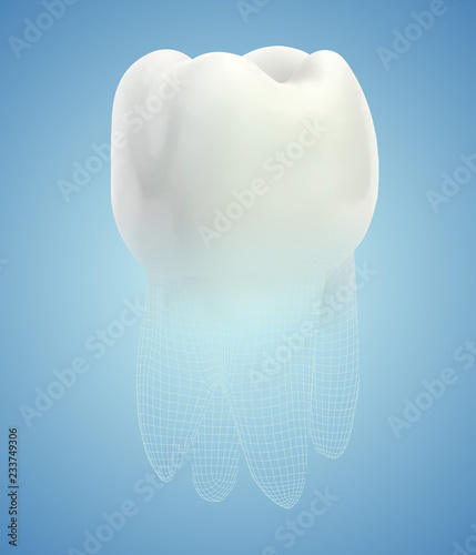 vector 3d tooth for dental medicine. on a blue background