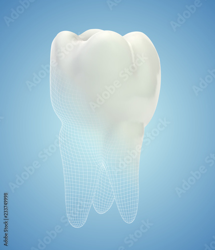 vector 3d tooth for dental medicine. on a blue background
