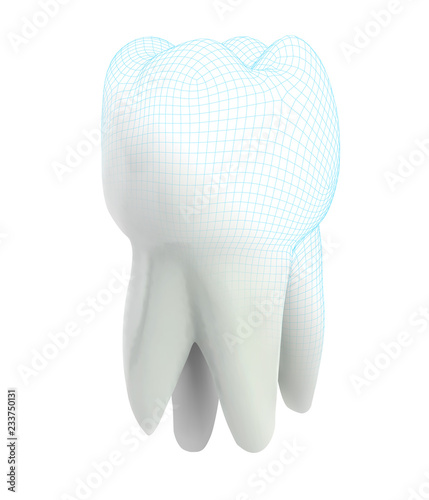 vector 3d tooth for dental medicine.volume polygonal mesh, printing on a 3D printer. isolated on a white background