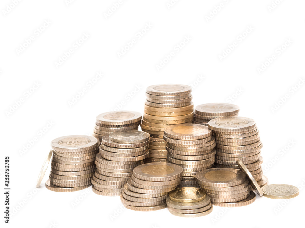 turkishish coins lined up in a row on white background turkishish coins lined up in a row on white background