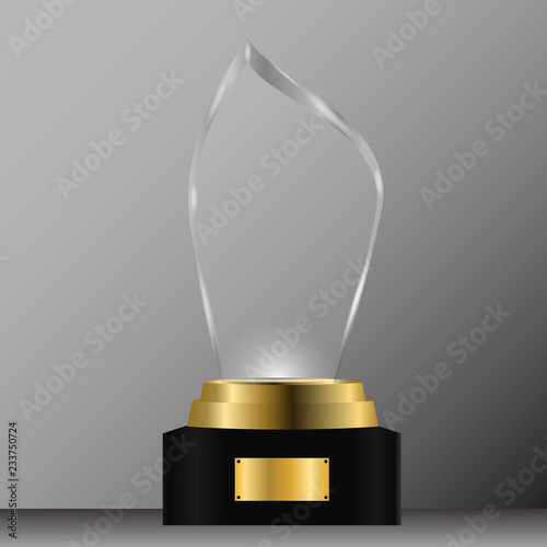 Glass shining trophy Isolated on black background. Glass Trophy Award illustration,