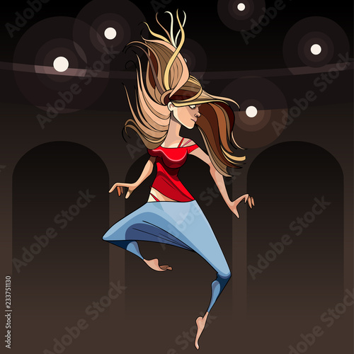 cartoon girl modern dancer jumping in pirouette