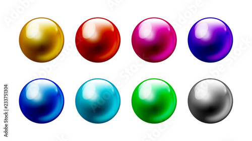 Color pearl balls set Isolated on white background 8 colors.