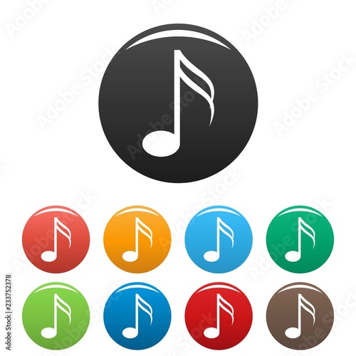 Sixteenth music note icons set 9 color vector isolated on white for any design