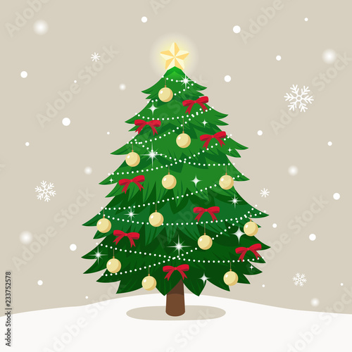 Christmas tree on snow falling background
