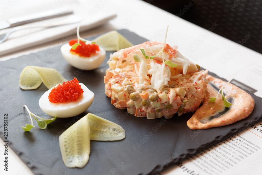 Russian salad with crab meat Russian salad with crab meat