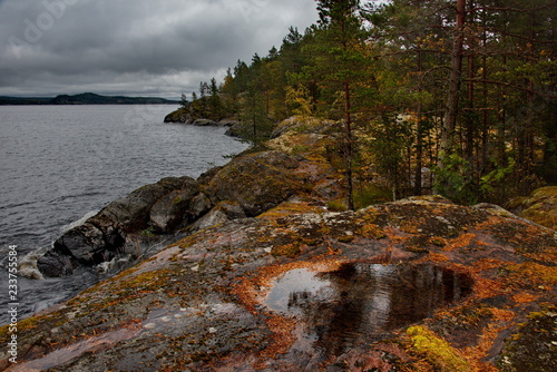Tableau sur toile Russia. Karelia. Gloomy autumn on lake Ladoga