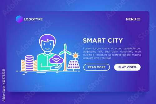 Smart city concept: urbanist develops city project. Thin line icons. Vector illustration, web page template.