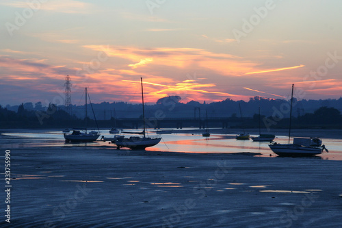 Yachts at sunset on the River Stour in Manningtree