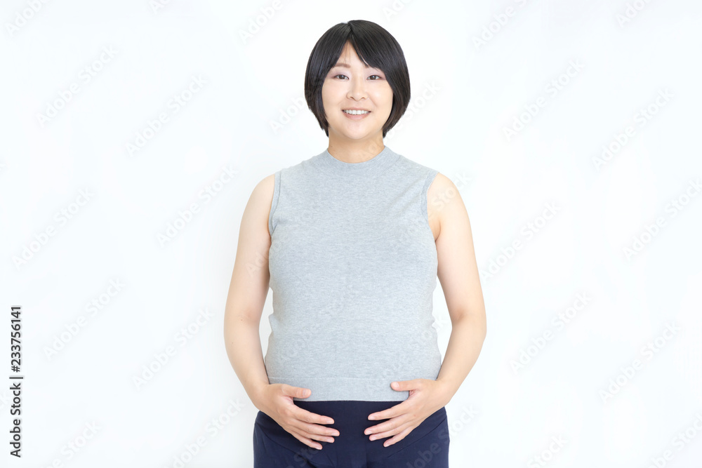 大きなお腹を両手で支える臨月の妊婦 妊娠 妊婦 臨月 家族 親子 愛 幸せイメージ Stock Photo Adobe Stock
