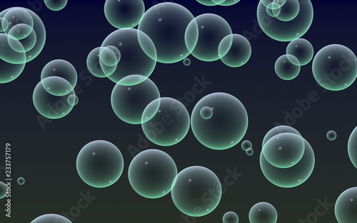 Dark background green mesh bubbles. Wallpaper, texture with bubble. 3D illustration