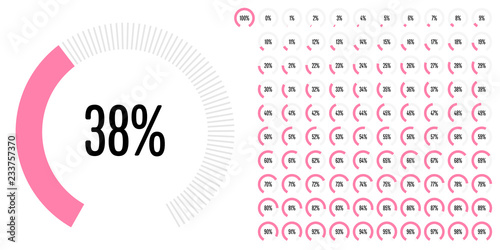 Set of circular sector percentage diagrams (meters) from 0 to 100 ready-to-use for web design, user interface (UI) or infographic - indicator with pink