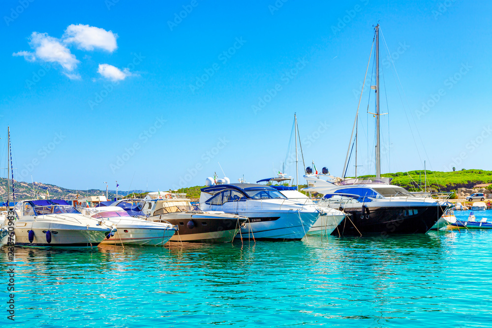 Obraz premium Yachts in the port of Palau province of Sassari in the Italian region Sardinia, Italy.