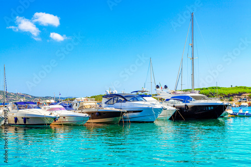 Yachts in the port of Palau province of Sassari in the Italian region Sardinia, Italy.