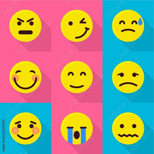 Grin icons set. Flat set of 9 grin vector icons for web isolated on white background