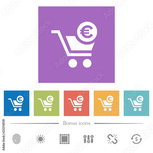 Checkout with Euro cart flat white icons in square backgrounds