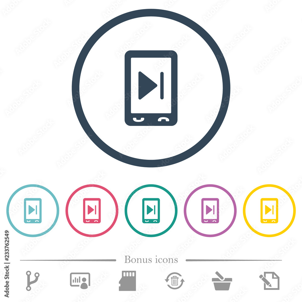 Mobile media next flat color icons in round outlines Mobile media next flat color icons in round outlines