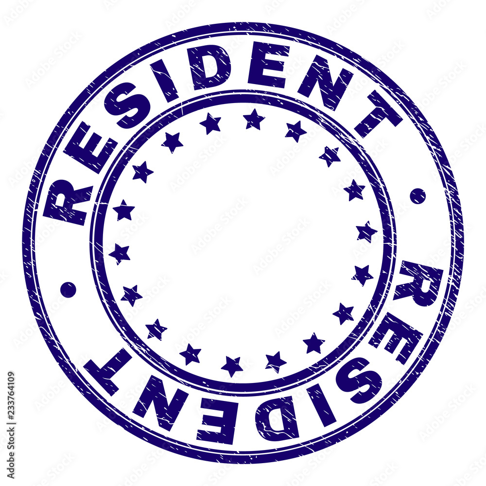 RESIDENT stamp seal watermark with grunge texture. Designed with round ...