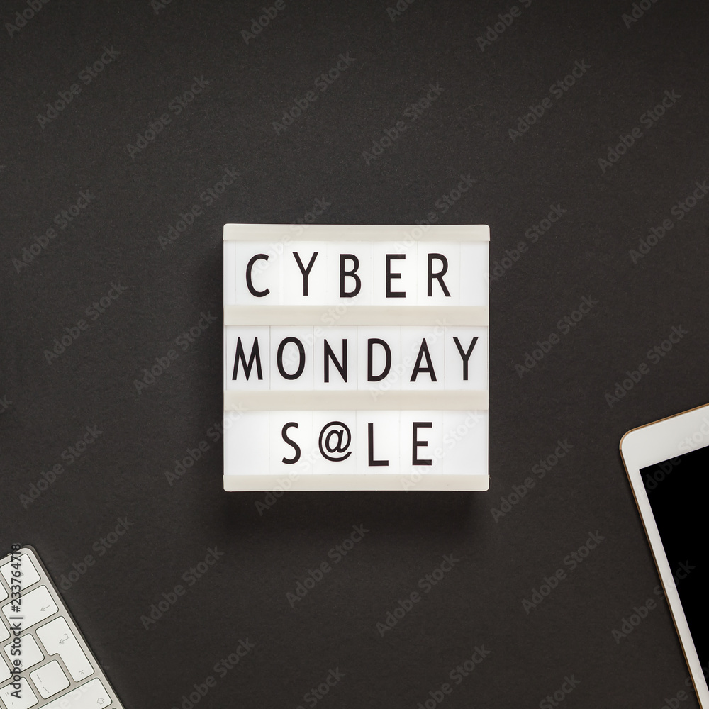 Cyber Monday sale text on white lightbox Cyber Monday sale text on white lightbox