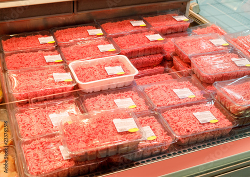 chopped meat products in a supermarket