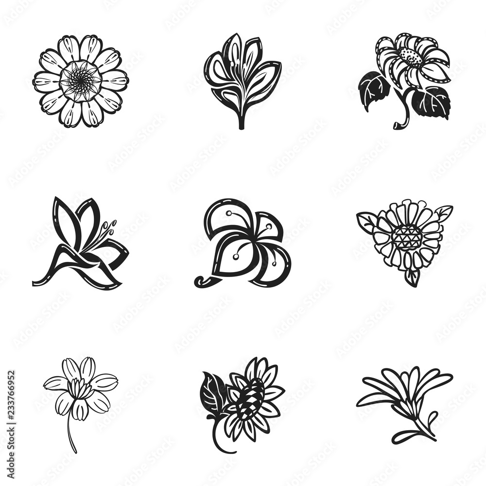 Tropical flower icon set. Simple set of 9 tropical flower vector icons for web design isolated on white background Tropical flower icon set. Simple set of 9 tropical flower vector icons for web design isolated on white background