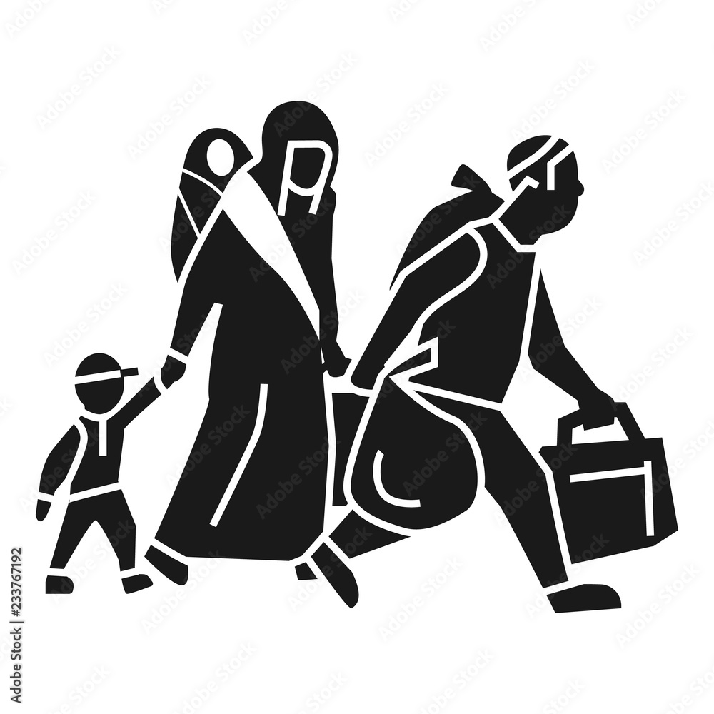 Migrant family leave home icon. Simple illustration of migrant family leave home vector icon for web design isolated on white background Migrant family leave home icon. Simple illustration of migrant family leave home vector icon for web design isolated on white background