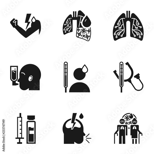 Human pneumonia icon set. Simple set of 9 human pneumonia vector icons for web design isolated on white background